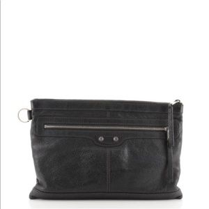 Balenciaga Classic City Clip Pouch Leather Medium Grey Clutch
